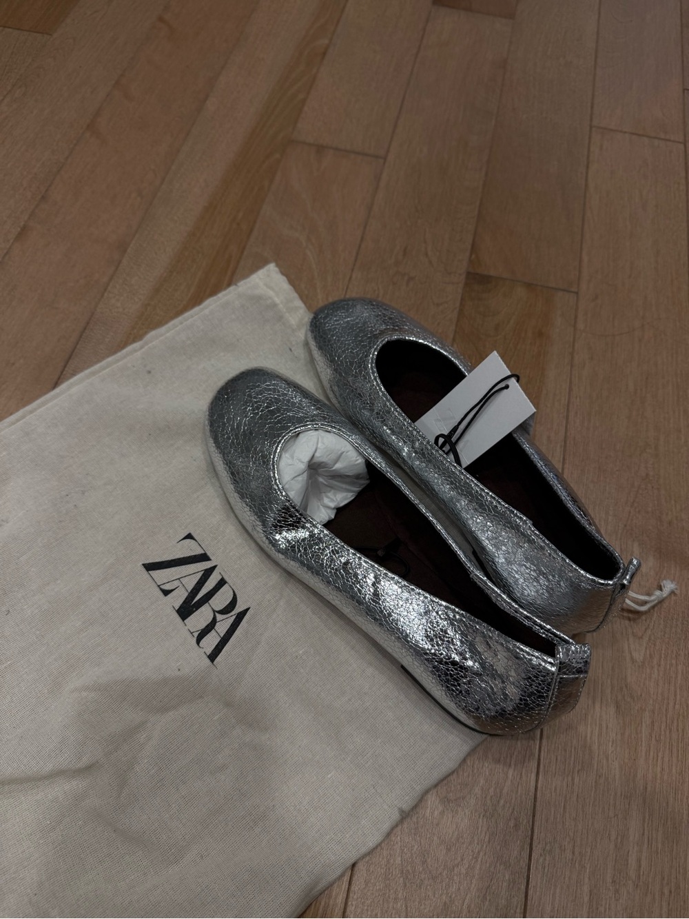 ZARA Silver Metallic Ballet Flats - Women's